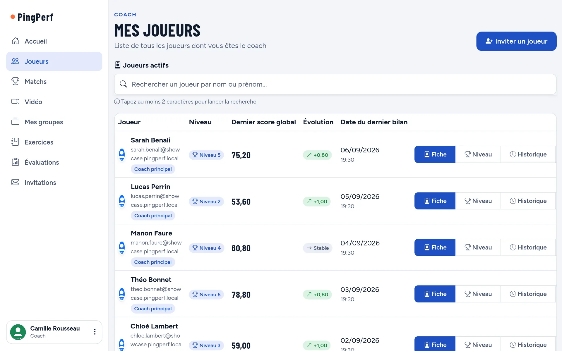 Tous vos joueurs suivis